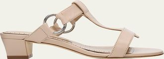 Manolo Blahnik Mionamu Leather T-Bar Slide Sandals