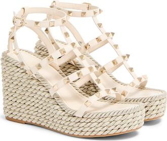 Valentino Garavani Rockstud Ankle Strap Wedge Sandal in Ivory at Nordstrom, Size 36