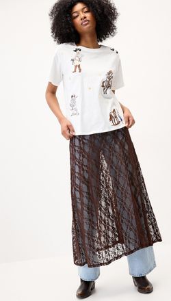 Twik Womens Cowgirl embroidery loose T-shirt