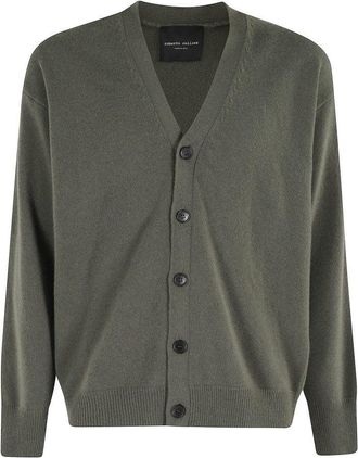 Roberto Collina Military Green V-Neck Cardigan