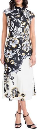 Maggy London Placed Metallic Floral Midi Dress in Cream/Grey at Nordstrom, Size 10