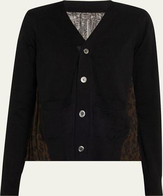 sacai Leopard Print Back Knit Button Down Cardigan