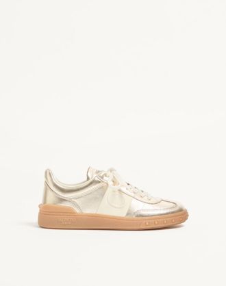 Valentino Garavani Sneaker Upvillage In Vitello Laminato Con Banda In Vitello Nappato Donna PLATINO 35.5
