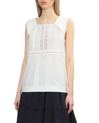 Shushu/Tong Square Neck Lace Vest Top In White