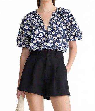 Apiece Apart Nele Lantern Sleeve Top In Navy Floral Stamp