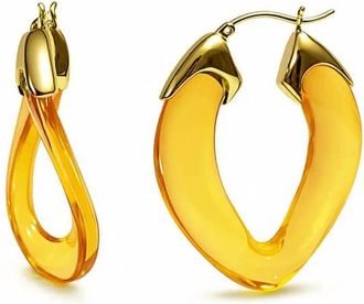 Gold & Honey Womens Curb Link Lucite Birthstone Hoop Earrings In November - Citrine