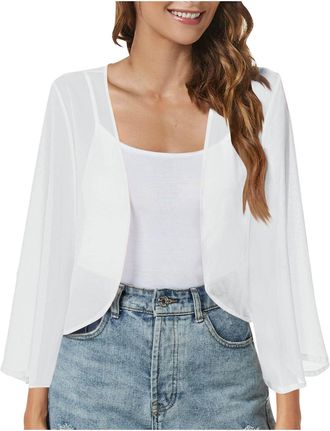 Generic Summer Cardigans for Women UK Casual Long Sleeve Beach Cover Up Summer Cardigan Chiffon Kimonos Lightweight Boleros Cropped Shrug for Dress Evening We