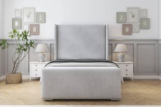 Sloomy Devonshire Naples Frame-Mattress-50 Upholstered Wingback Headboard in Silver | Size: Small Double