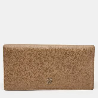 Carolina Herrera Beige Leather Flap Bifold Continental Wallet