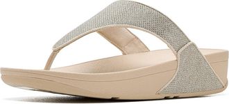 FitFlop Lulu Shimmerglitz Toe-Post Sandals Womens Wedge Shoes Platino : 11 M (B), Textile