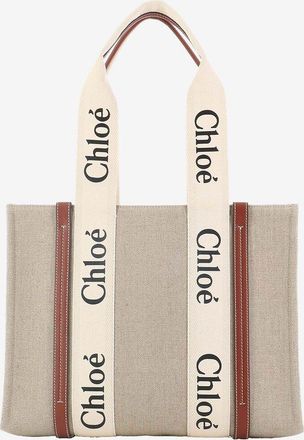 Chlo&eacute; Shopper aus Leinen und Leder Woody Medium