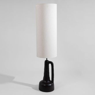 Maisons du monde L&aacute;mpara de pie de aluminio negro con pantalla de lino, 129 cm