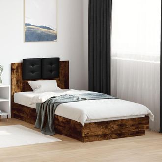 vidaXL Vidaxl - Cama Con Cabecero Madera De Ingenier&iacute;a Roble Ahumado 90x200 Cm