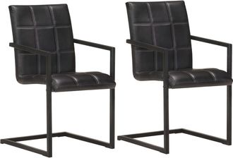 vidaXL Vidaxl - Sillas Voladizas De Comedor 2 Unidades Cuero Aut&eacute;ntico Negro
