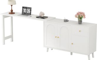 STILVORA Escritorio 2 En 1 Con 3 Puertas Y 1 Caj&oacute;n, Tablero Giratorio 360&deg;, En Tablero Blanco, 120 X 40 X 74.5 Cm