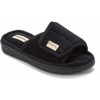 Dearfoams Mickey Terry Adjustable Shower Slide Slipper in Black at Nordstrom, Size X-Large