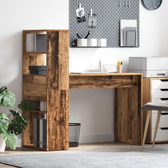 Berkfield Home Desk with Storage Old Wood 113x54x120 cm Engineered Wood | Size: 113 x 54 x 120 cm
