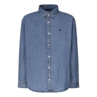 Carhartt Work in Progress Blauw Logo Geborduurd Ruimvallend Overhemd - Heren - Spijkeroverhemden - Blauw - M - Denim - Overhemden