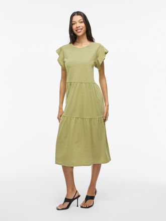 Vila Sommerkleid VILA VISUMMER S/S MIDI DRESS - NOOS, Damen, Gr. XXL (44), N-Gr, gr&uuml;n (sage), Jersey, Obermaterial: 50% Baumwolle, 50% Polyester, unifarben