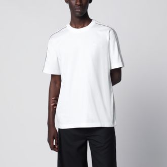 Burberry T-shirt in cotone con profili Check bianco gesso