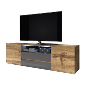 Selsey Selsey Bros - Mueble para TV - roble wotan / gris brillo - con iluminación LED - moderno