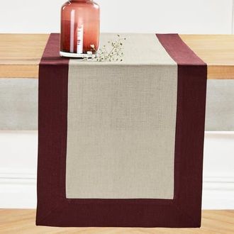 Solino Home Linen Table Runner for Dining Table, Holiday and Everyday Table Decor - Contempo in Burgundy And Natural at Nordstrom, Size X-Large