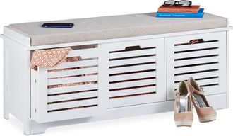 Relaxdays Relaxdays - Banco Almacenamiento Con 3 Cajones Y Coj&iacute;n, Recibidor, Cocina, Dm-poli&eacute;ster, 1 Ud., 44 X 105 X 35 Cm, Blanco
