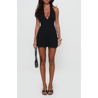 Princess Polly Hollywood Hills Plunge Neck Halter Minidress in Black at Nordstrom, Size 2
