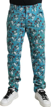 Dolce & Gabbana Mens Floral Print Distressed Jeans Pan75047 - Marine Cotton - Size EU 46 (Mens)