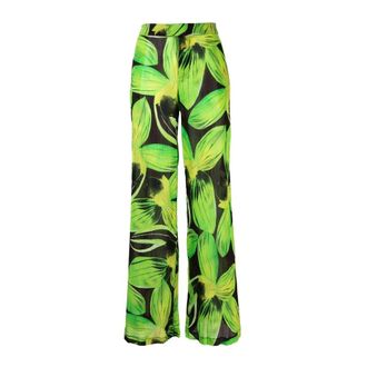 Louisa Ballou Wide Trousers, female, Green, Size: XS Leaves-pattern Wide-leg Trousers