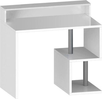 Dmora Dmora - Scrivania Silvio, Scrittoio lineare con ripiani portaoggetti, Scrivania ufficio multiuso con sopralzo, 100x50h93 cm, Bianco, con imballo