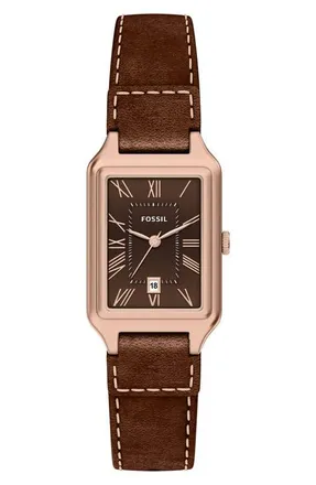 Fossil Raquel Leather Strap Watch, 23mm x 38mm in Brown/rose Gold/brown at Nordstrom