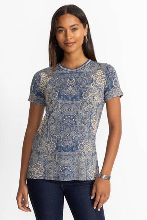 Johnny Was Janie Favorite Short Sleeve Crew Neck Tee In Denim Print