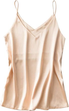 Generic Womens Silk Satin Camisole Tank Tops Sexy V Neck Fashion Casual Spaghetti Strap Blouses Classic Versatile Ladies Sleeveless Cami Shirt Soft Comfy Paja