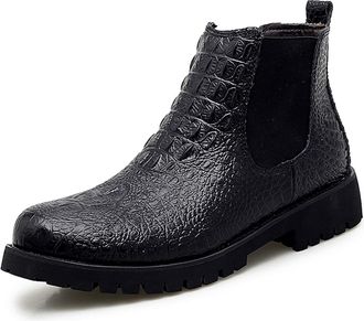 Generic Mens Chelsea Boot Round Toe Faux Crocodile Print Leather Slip On Wearable Non Slip Waterproof Anti-slip Casual Formal Pull On(Black,7.5 UK)