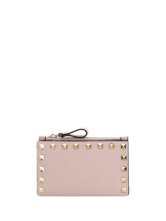 Valentino Garavani Womens Coin Purse Card Case Rockstud Rose Quartz Calf Leather Wallets & Purses
