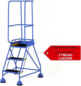 Loops 5 Tread Mobile Warehouse Steps & Guardrail BLUE 2.2m Portable Safety Stairs