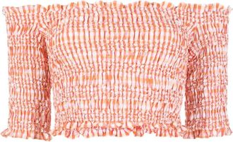 Kenzo Off-the-Shoulder Mouwloze Top in Wavy Vichy - Dames - Blouses - Oranje - L - Katoen - Overhemden