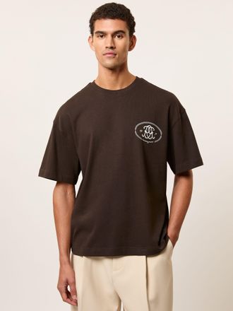 Reiss Brown Monogram Print Cotton Oversized T-shirt, XL