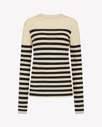 Serena Bute Merino Wool Striped Fitted Jumper - Cream / Navy Blue