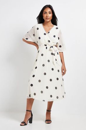 Wallis Petite Spot Pleated Midi Dress in Ivory at Nordstrom, Size 10