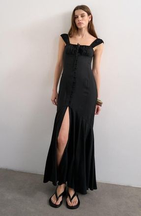 Topshop Tie Front Cap Sleeve Maxi Dress in Black at Nordstrom, Size 10 Us