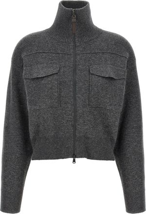 Brunello Cucinelli shiny Zipper Pull Wool Cardigan