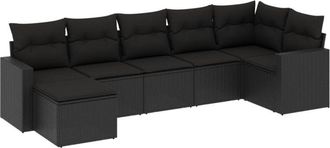 vidaXL Set De Comedor De Jard&iacute;n 7 Pzas Y Cojines Rat&aacute;n Sint&eacute;tico Negro Vidaxl