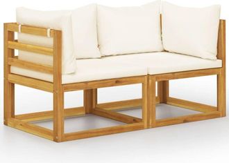 vidaXL Banco de jardín de 2 plazas con cojines blanco crema Vidaxl