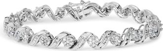 House of Brilliance 14K White Gold 2.00 Cttw Diamond Cluster and Spiral Link Bracelet