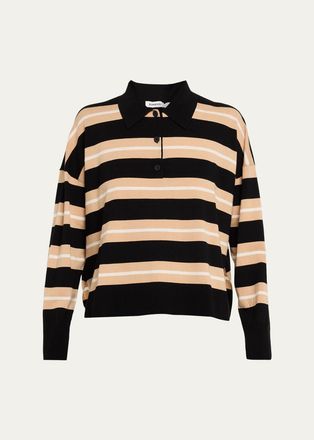 SIMKHAI Thames Striped Wool-Cashmere Polo Shirt
