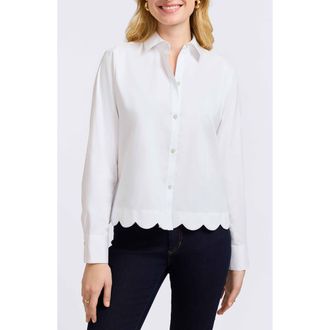 Foxcroft Scarlett Scallop Hem Button-Up Shirt in White at Nordstrom, Size X-Large