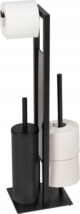 WENKO Rivalta Soporte Para Papel Higi&eacute;nico Y Escobilla Wc Negro Mate Plata