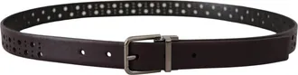 Dolce & Gabbana Mens Dark Purple Perforated Leather Metal Buckle Belt